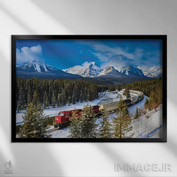 تابلو گذر زمستانی از میان راکیز (کوهستان راکی) اثر برایان بیلکه - نمای قابدار مشکی