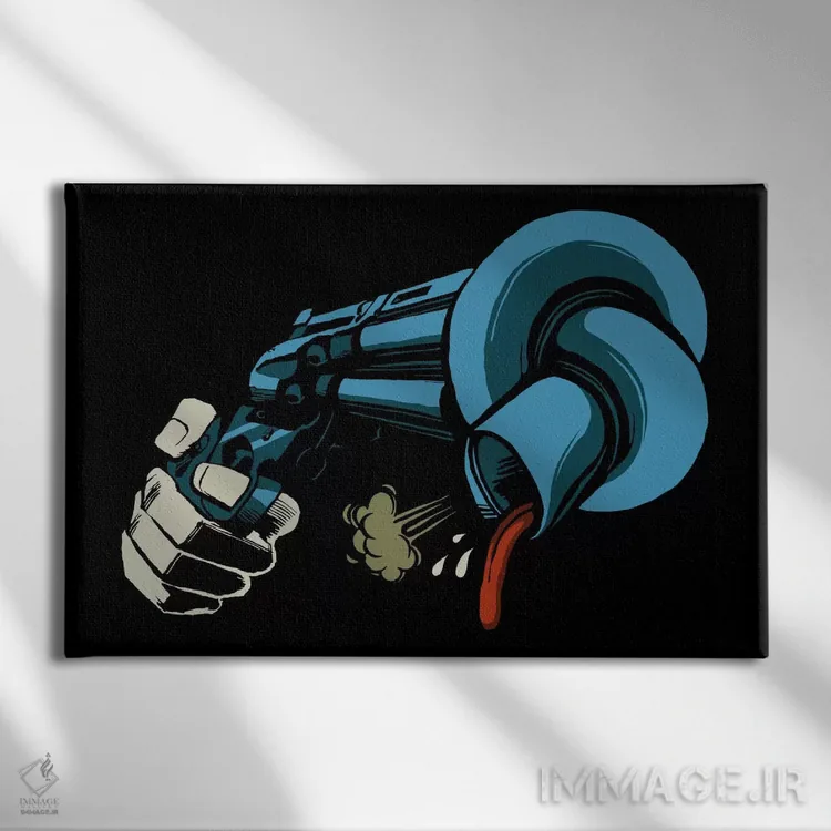 تابلو تفنگ کج اثر بوچر بیلی (هنرمند برزیلی پوپآرت) - نمای روبهرو روی دیوار