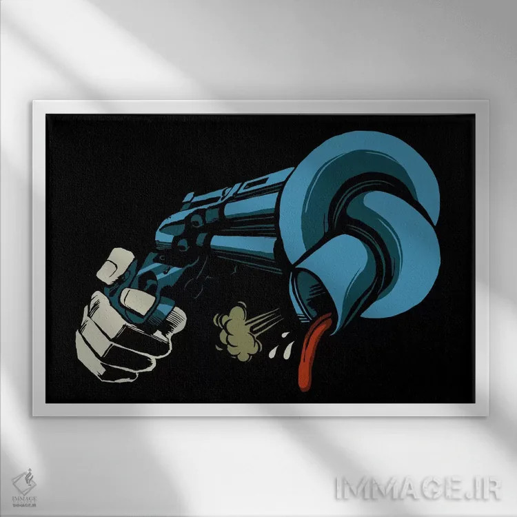 تابلو تفنگ کج اثر بوچر بیلی (هنرمند برزیلی پوپآرت) - نمای قابدار سفید