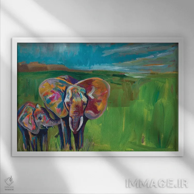 تابلو عشق یک فیل اثر اندی بوچمپ - نمای قابدار سفید
