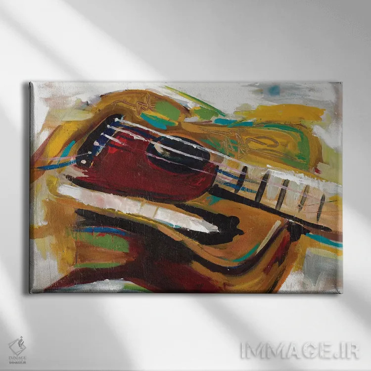 تابلو گیتار رنگارنگ اثر اندی بوچمپ - نمای روبهرو روی دیوار