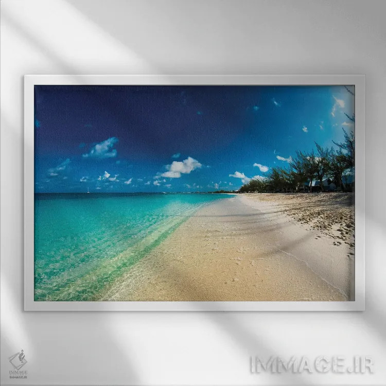 تابلو ساحل جزایر کیمن اثر عکاسی بیل کارسون - نمای قابدار سفید