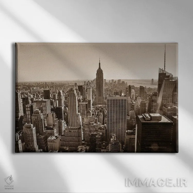 تابلو نمای سپیا نیویورک (عکس با رنگ قهوهای ملایم) اثر عکاسی بیل کارسون - نمای روبهرو روی دیوار
