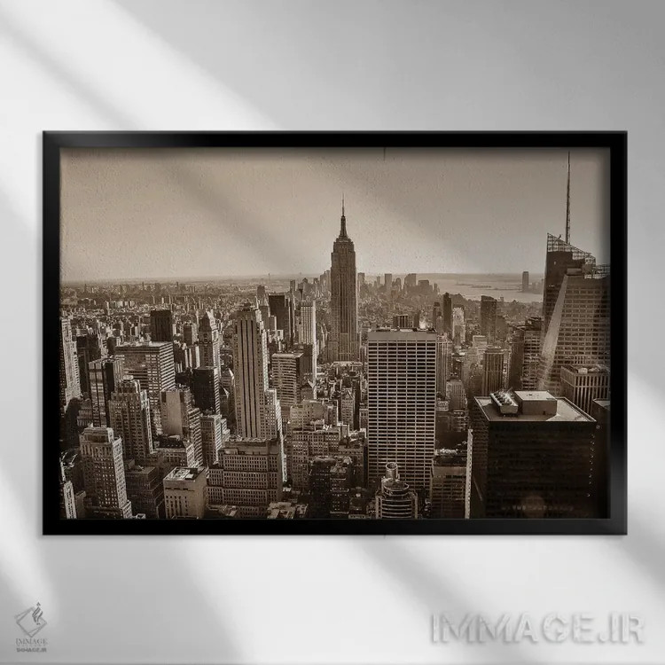 تابلو نمای سپیا نیویورک (عکس با رنگ قهوهای ملایم) اثر عکاسی بیل کارسون - نمای قابدار مشکی