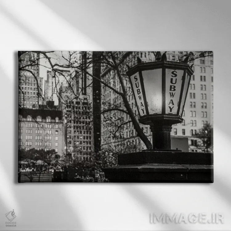تابلو گوشهٔ مترو اثر عکاسی بیل کارسون - نمای روبهرو روی دیوار