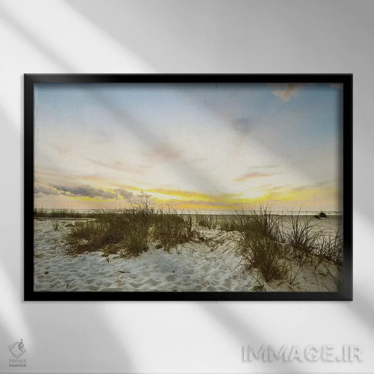 تابلو ساحل غروب اثر عکاسی بیل کارسون - نمای قابدار مشکی