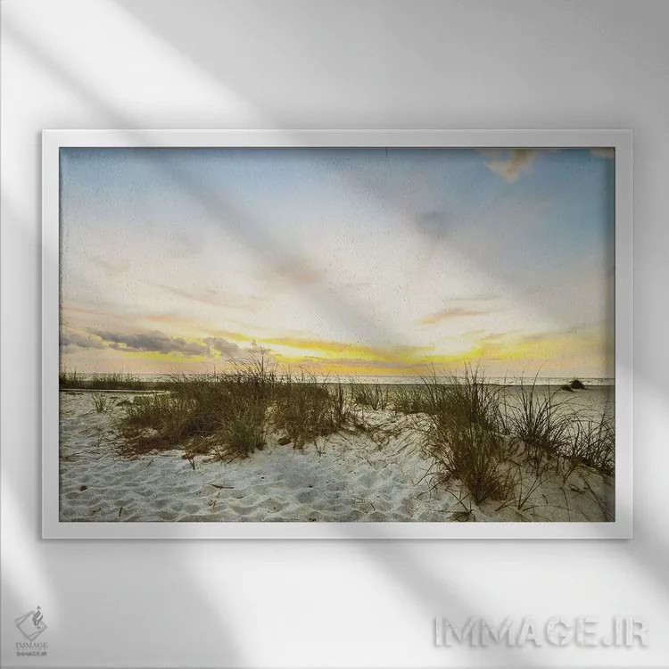 تابلو ساحل غروب اثر عکاسی بیل کارسون - نمای قابدار سفید