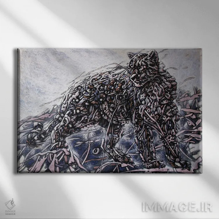 تابلو پلنگ برفی اثر بوگدان دیده - نمای روبهرو روی دیوار