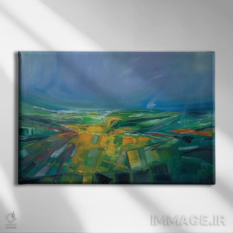 تابلو مزرعهٔ کانولا از نقطهٔ دید اثر برایدی اوبرایان - نمای روبهرو روی دیوار