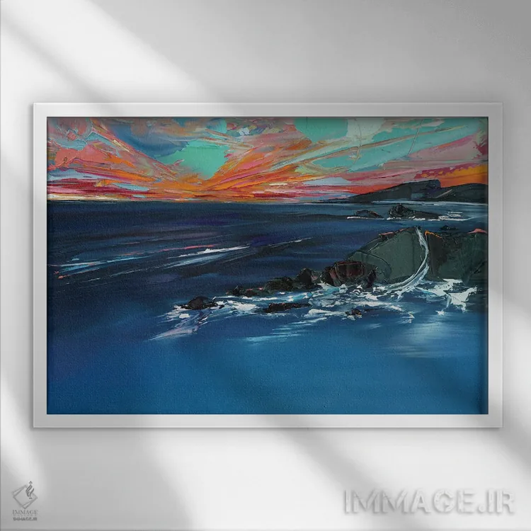 تابلو غروب در خلیج کولز اثر برایدی اوبرایان - نمای قابدار سفید