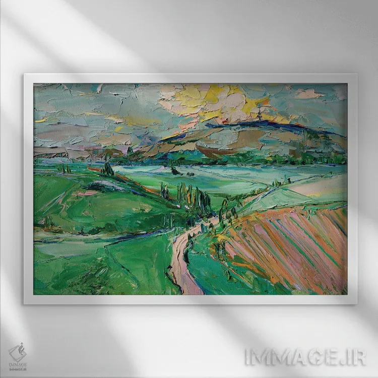 تابلو جایی در جادهٔ جنگلی اثر برایدی اوبرایان - نمای قابدار سفید