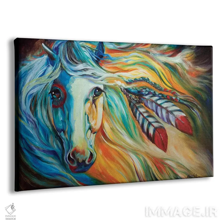 تابلو اسب جنگی سرخپوستان در سپیدهدم اثر مارسیا بالدویین - نمای پرسپکتیو محصول