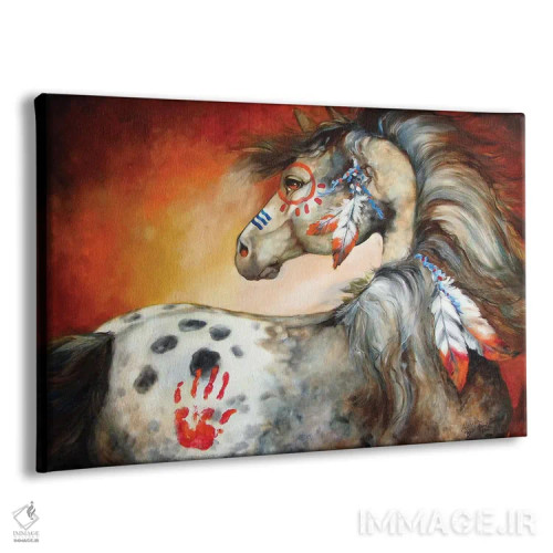 تابلو چهار پر اسب جنگی سرخپوستان اثر مارسیا بالدویین - نمای پرسپکتیو محصول