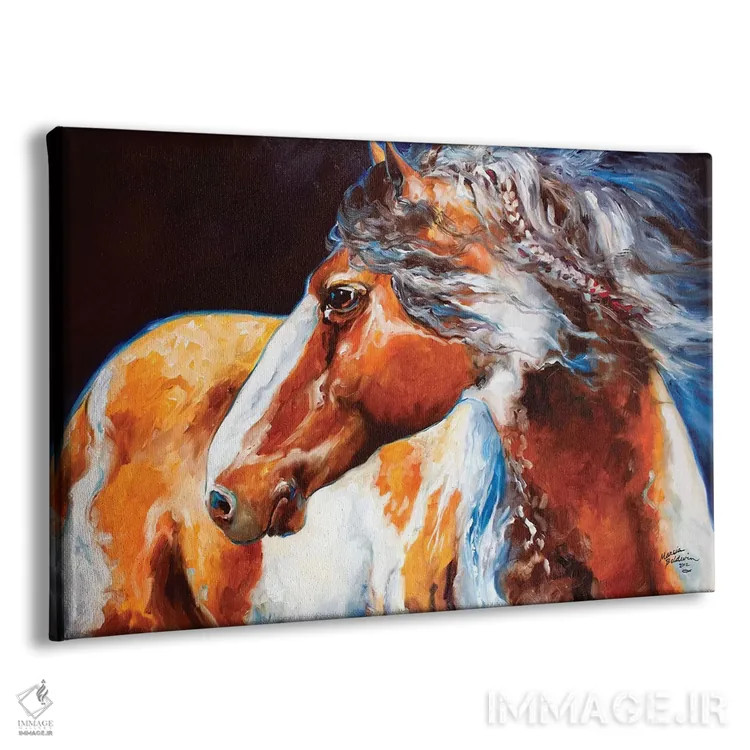 تابلو اسب جنگی سرخپوستان موهیکان اثر مارسیا بالدویین - نمای پرسپکتیو محصول