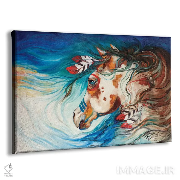 تابلو اسب جنگی سرخپوستان سرگردان اثر مارسیا بالدویین - نمای پرسپکتیو محصول
