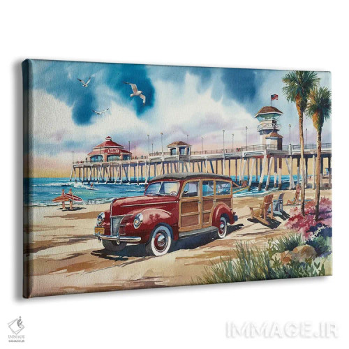 تابلو خودروی وودی هانتینگتون بیچ (نماد کالیفرنیا) اثر بیل درایزدیل - نمای پرسپکتیو محصول