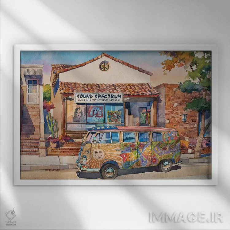 تابلو اتوبوس عشق اثر بیل درایزدیل - نمای قابدار سفید