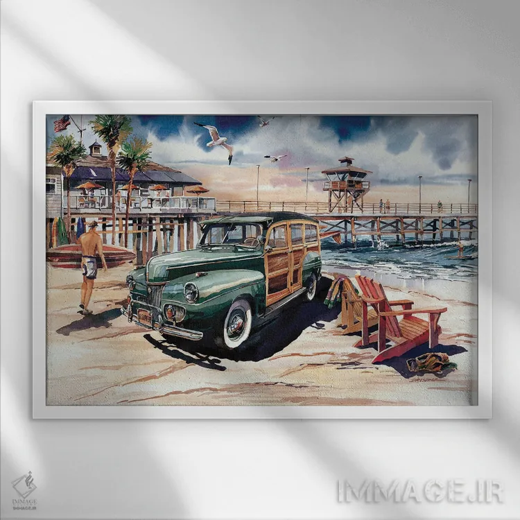 تابلو وودی در بهشت (خودرو) اثر بیل درایزدیل - نمای قابدار سفید