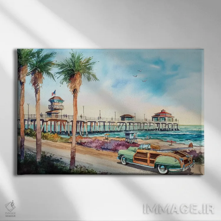 تابلو گشت و گذار در هانتینگتون بیچ اثر بیل درایزدیل - نمای روبهرو روی دیوار