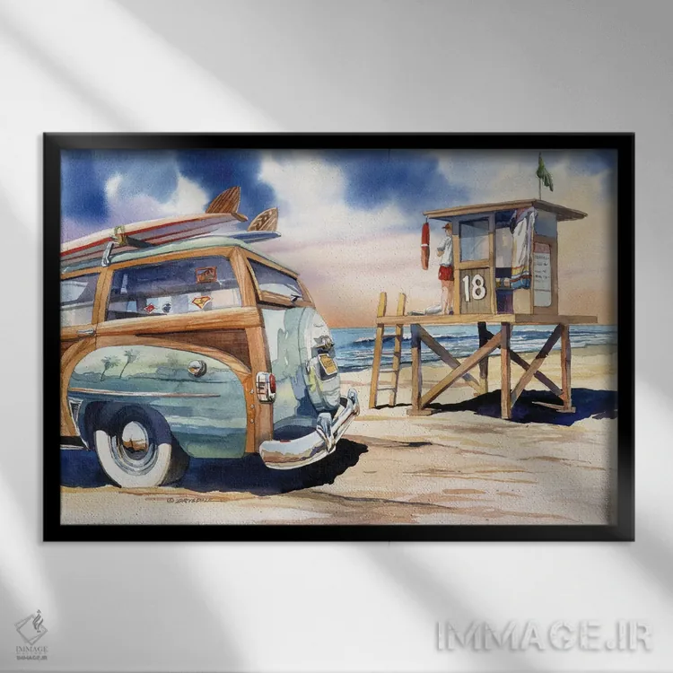 تابلو نگهبان موجسواری اثر بیل درایزدیل - نمای قابدار مشکی