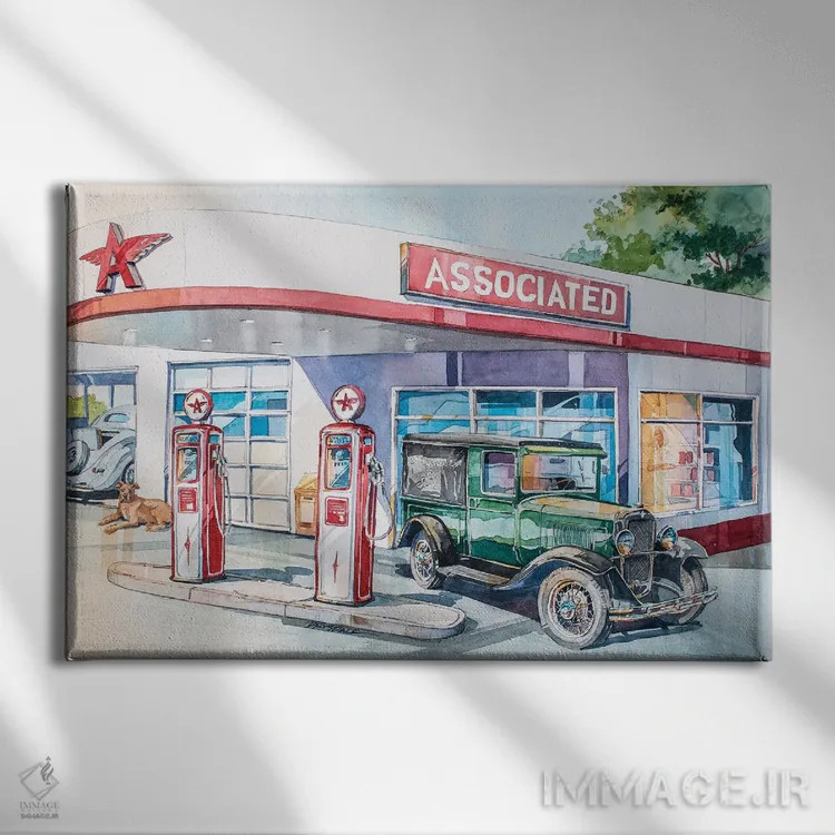 تابلو پرواز ای (ایستگاه بنزین کلاسیک) اثر بیل درایزدیل - نمای روبهرو روی دیوار