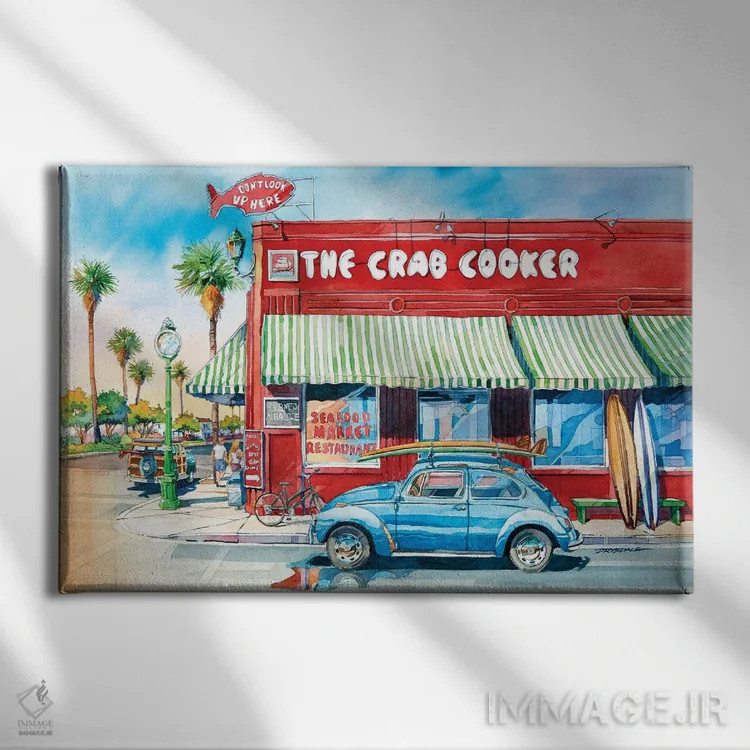 تابلو پزنده خرچنگ (رستوران یا عنوان) اثر بیل درایزدیل - نمای روبهرو روی دیوار