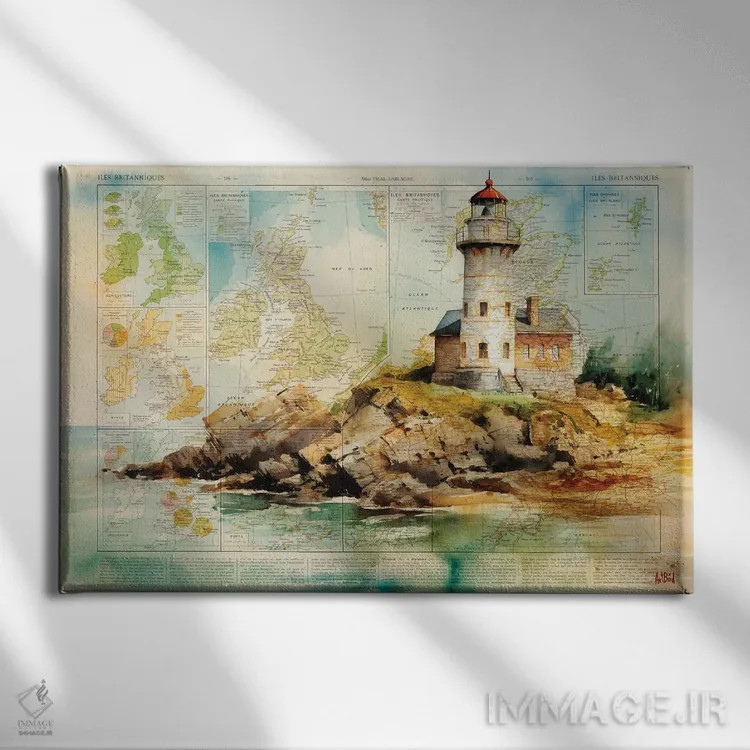 تابلو آبرنگ فانوس دریایی اثر استودیو آرت برد (استودیو هنری) - نمای روبهرو روی دیوار