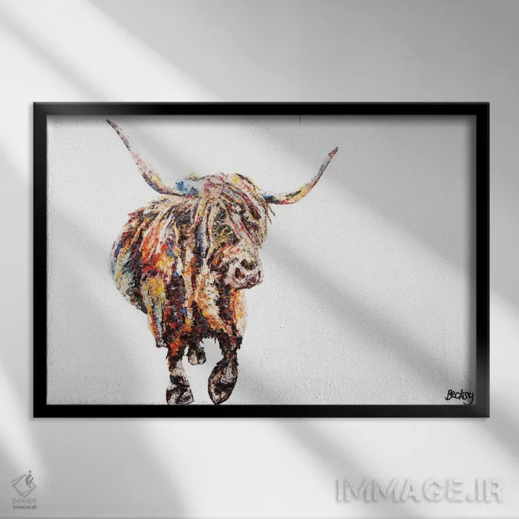 تابلو گاو کوهی فریزر اثر بکسی - نمای قابدار مشکی