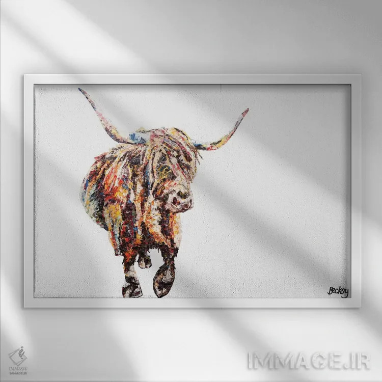 تابلو گاو کوهی فریزر اثر بکسی - نمای قابدار سفید