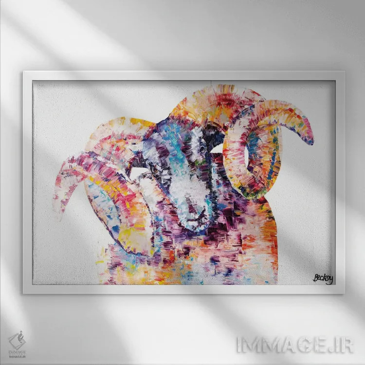 تابلو گوسفند سیاهصورت اثر بکسی - نمای قابدار سفید