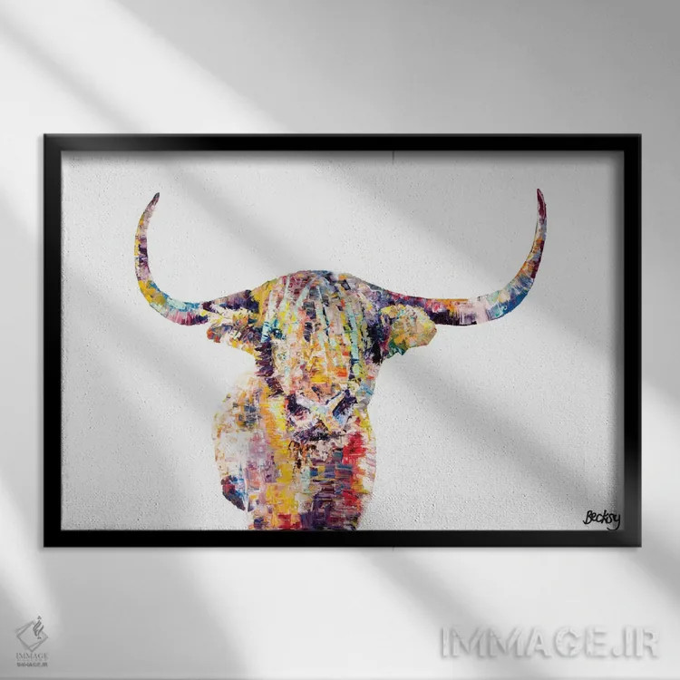تابلو گاو کوهی اسکاتلندی اثر بکسی - نمای قابدار مشکی