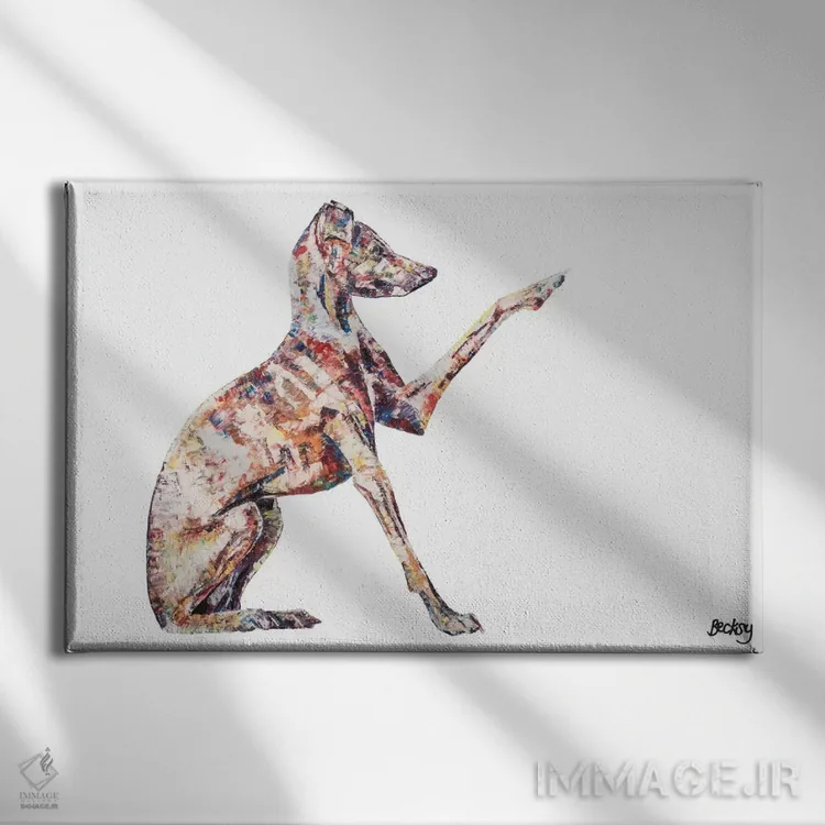 تابلو سگ تازی ایتالیایی اثر بکسی - نمای روبهرو روی دیوار