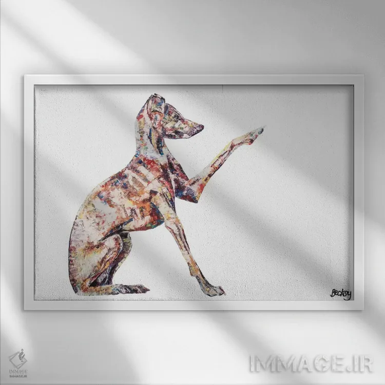 تابلو سگ تازی ایتالیایی اثر بکسی - نمای قابدار سفید