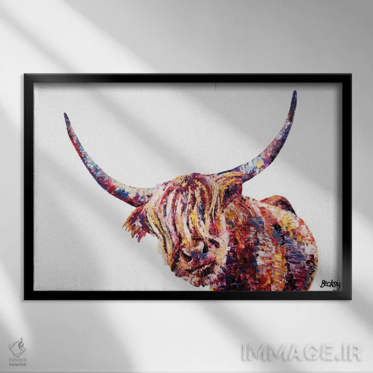 تابلو گاو کوهی اولیویا اثر بکسی - نمای قابدار مشکی