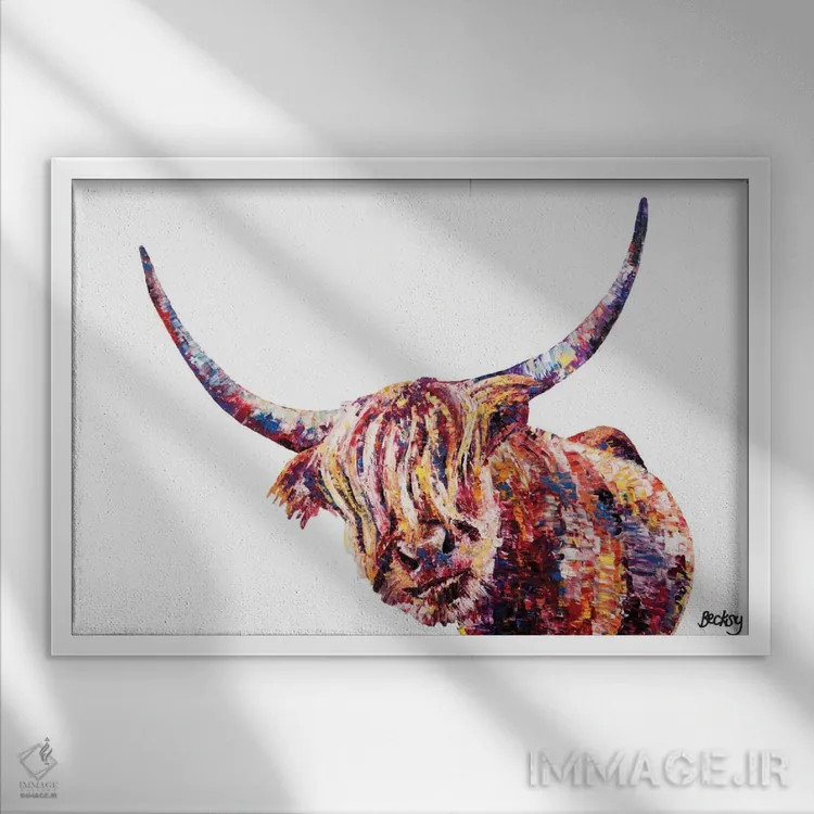 تابلو گاو کوهی اولیویا اثر بکسی - نمای قابدار سفید