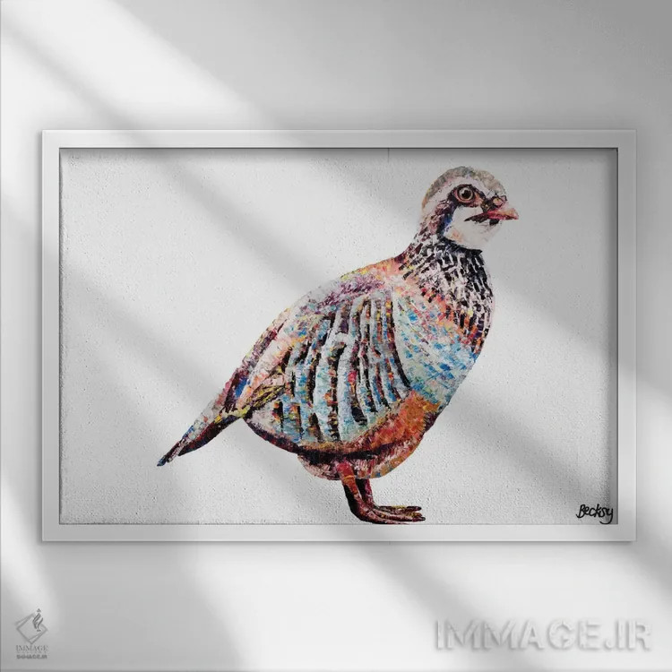 تابلو کبک اثر بکسی - نمای قابدار سفید