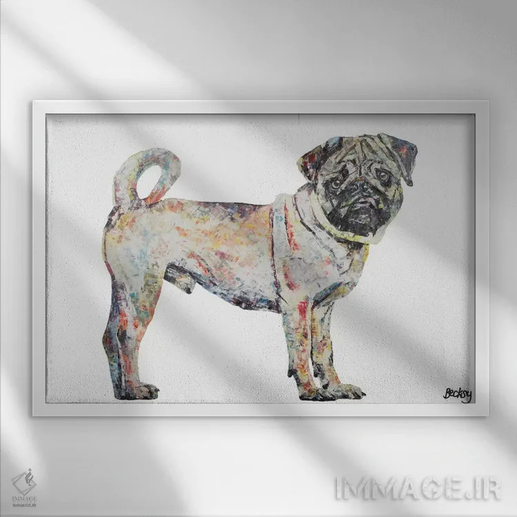 تابلو سگ پاگ اثر بکسی - نمای قابدار سفید