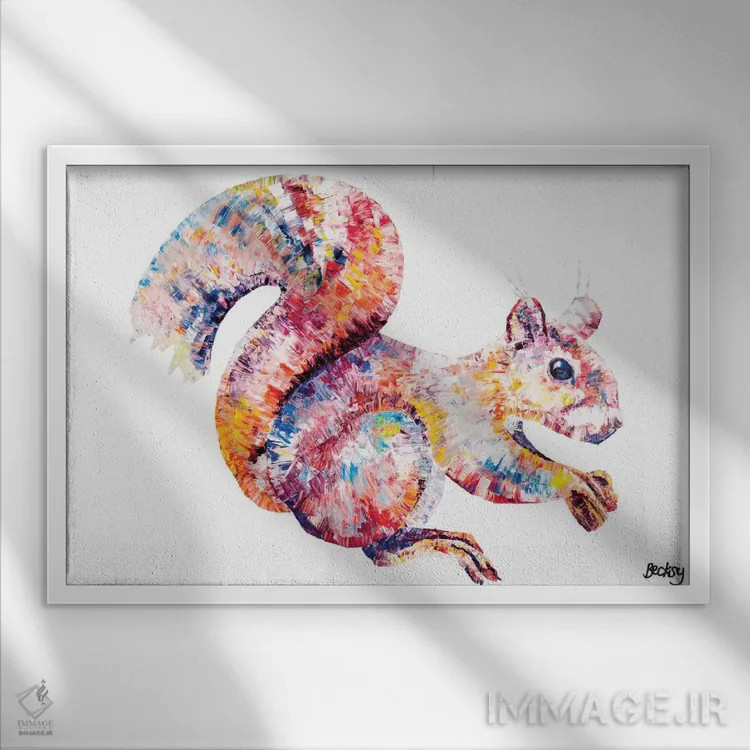 تابلو سنجاب قرمز اثر بکسی - نمای قابدار سفید