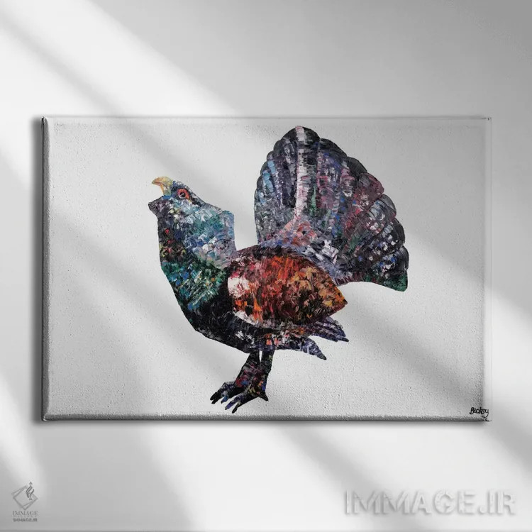 تابلو کپرکایلی (نوعی پرنده) اثر بکسی - نمای روبهرو روی دیوار
