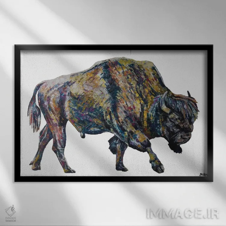 تابلو گاومیش اثر بکسی - نمای قابدار مشکی