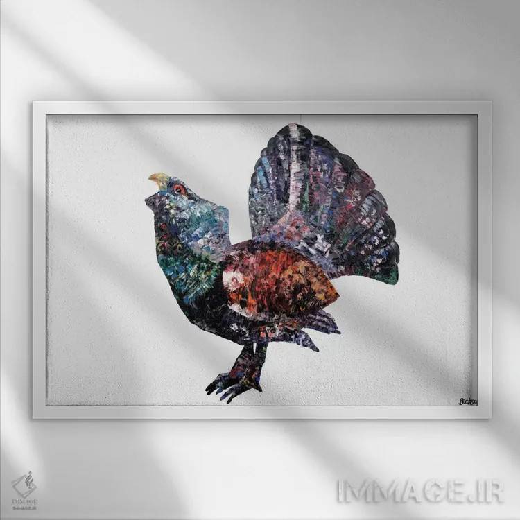 تابلو کپرکایلی (نوعی پرنده) اثر بکسی - نمای قابدار سفید