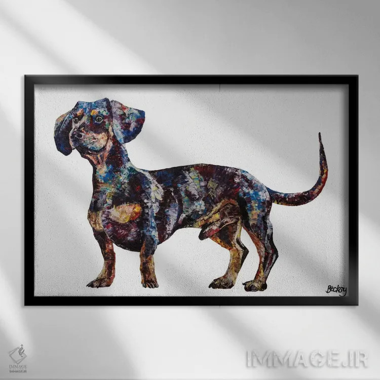 تابلو داشهوند (سگ پاکوتاه) اثر بکسی - نمای قابدار مشکی