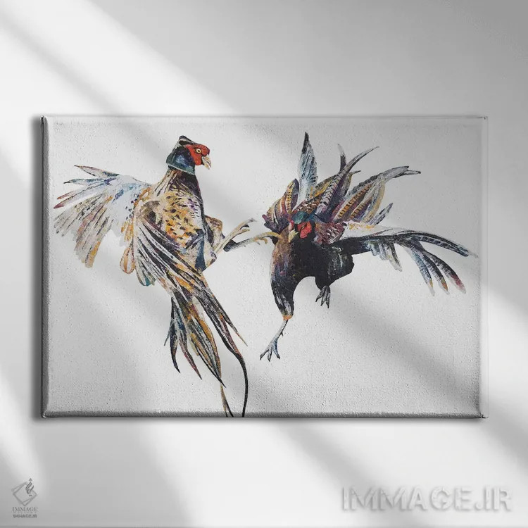 تابلو قرقاولهای نر مبارز اثر بکسی - نمای روبهرو روی دیوار