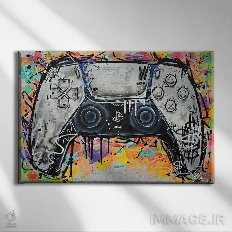 تابلو دستهٔ سفید PS5 (پلیاستیشن ۵) اثر برایان گارسیا - نمای روبهرو روی دیوار