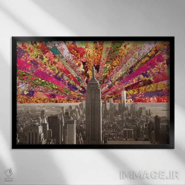 تابلو نیویورک شکوفهزننده اثر بیانکا گرین - نمای قابدار مشکی