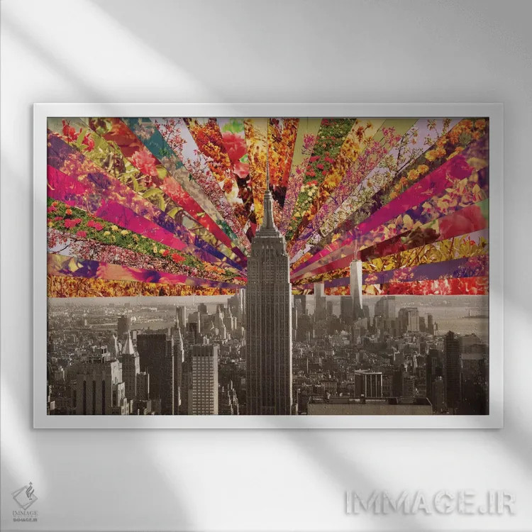 تابلو نیویورک شکوفهزننده اثر بیانکا گرین - نمای قابدار سفید