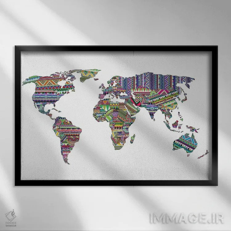 تابلو اوردوز نقشهٔ جهان اثر بیانکا گرین - نمای قابدار مشکی