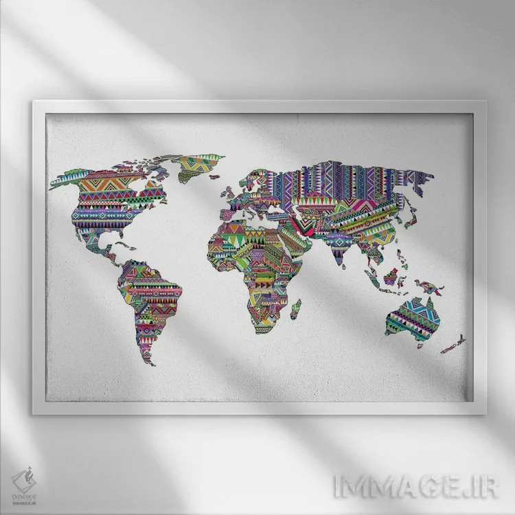 تابلو اوردوز نقشهٔ جهان اثر بیانکا گرین - نمای قابدار سفید