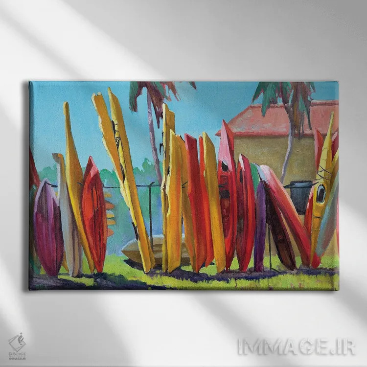 تابلو کایاکهای زرد اثر آنا بوگوشفسکایا - نمای روبهرو روی دیوار