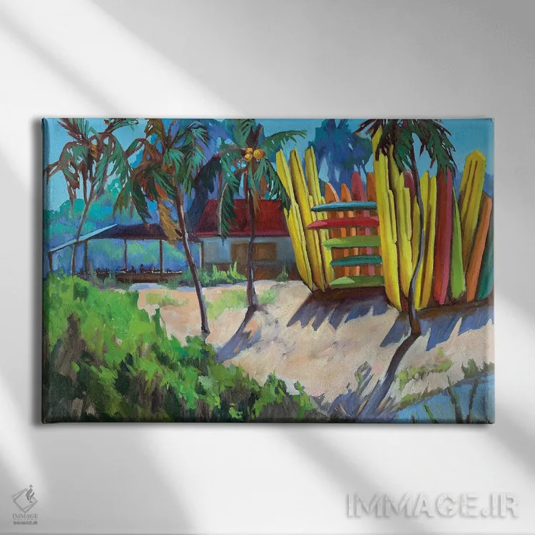 تابلو کایاکهای زرد اثر آنا بوگوشفسکایا - نمای روبهرو روی دیوار